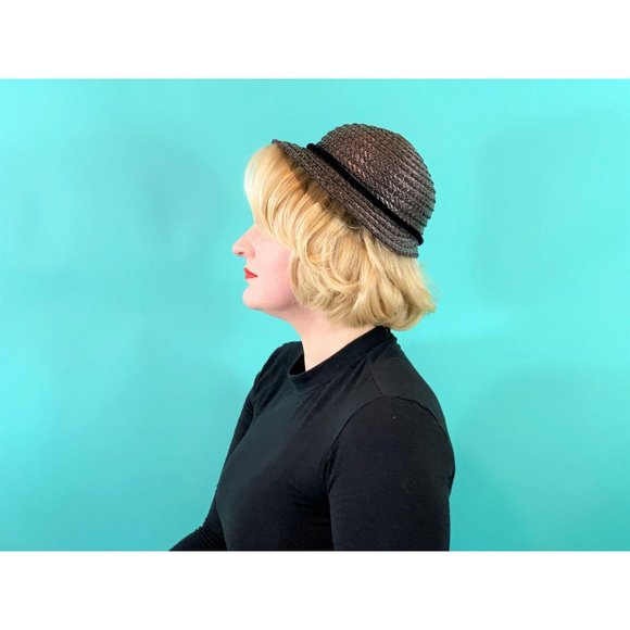 Vintage 1950s Wicker Hat Small Brim Straw Cap - Picture 4 of 10